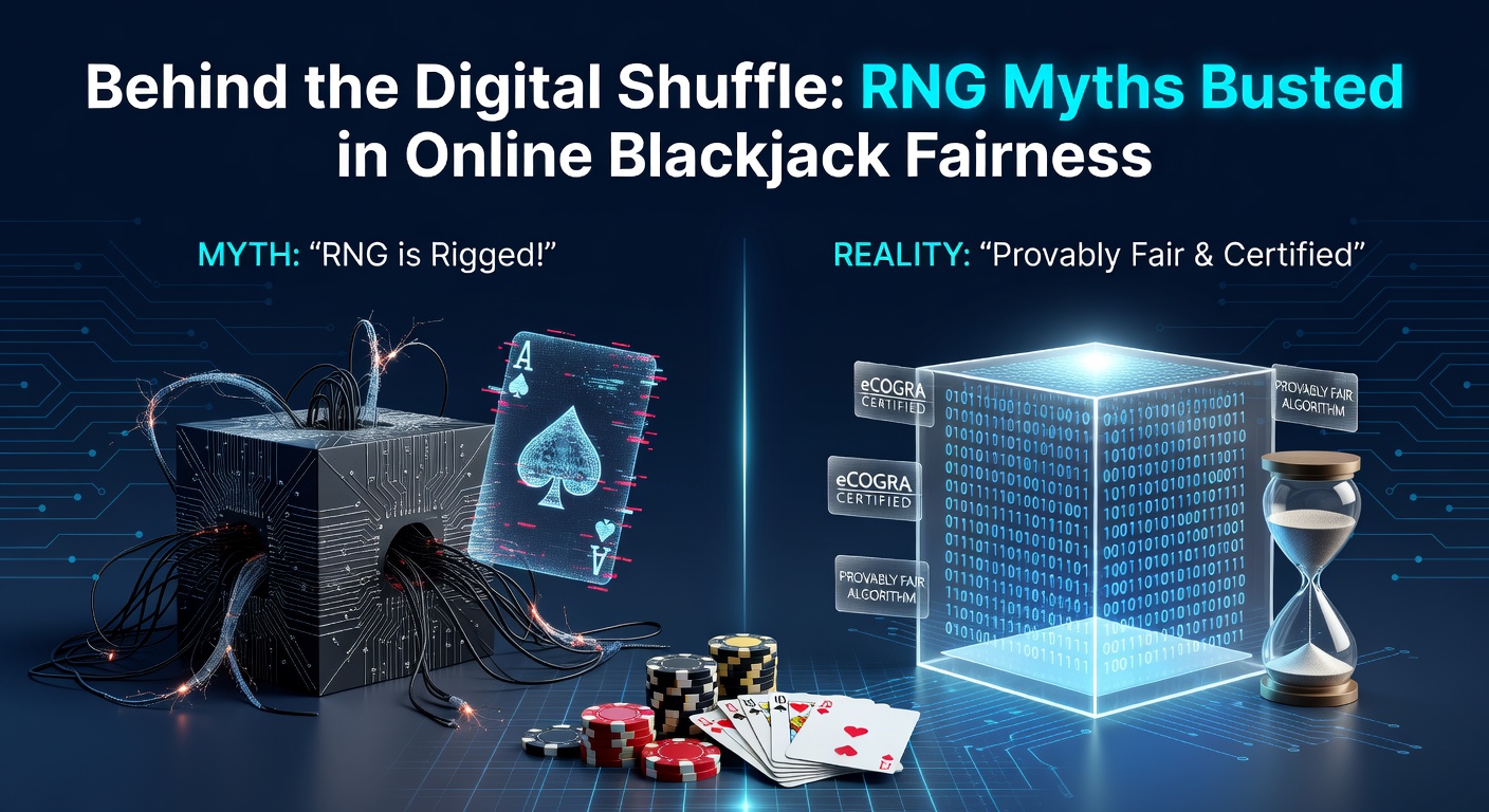 Digitale kaarten die willekeurig worden geschud in een online blackjack interface, symboliserend de kern van RNG-technologie