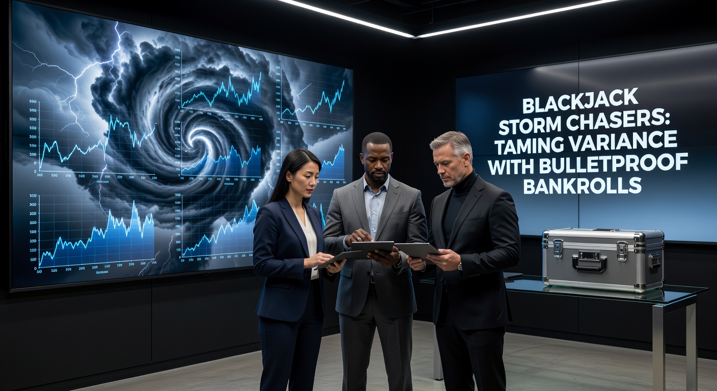 Een stormachtige blackjacktafel met spelers die hun bankroll beschermen tegen wilde schommelingen