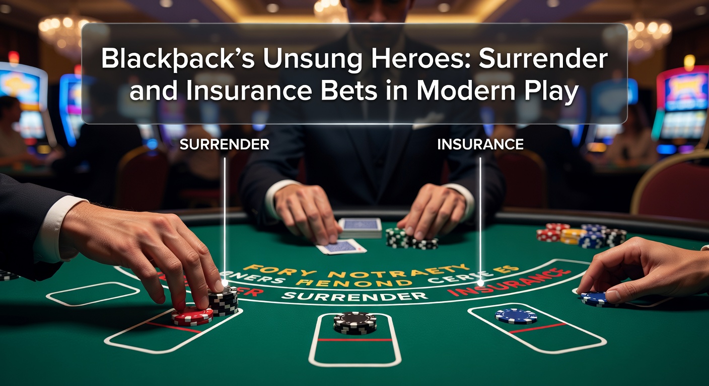 Blackjacktafel met focus op surrender- en insurance-opties in een live casino setting