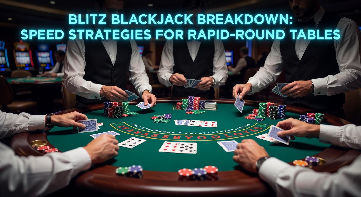 Snelle Blitz Blackjack tafel in actie met spelers die razendsnel beslissingen nemen tijdens een ronde