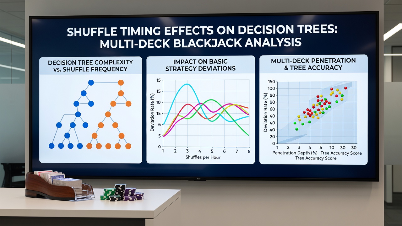 Grafiek van decision tree aanpassingen bij variërende shuffle timing in multi-deck blackjack