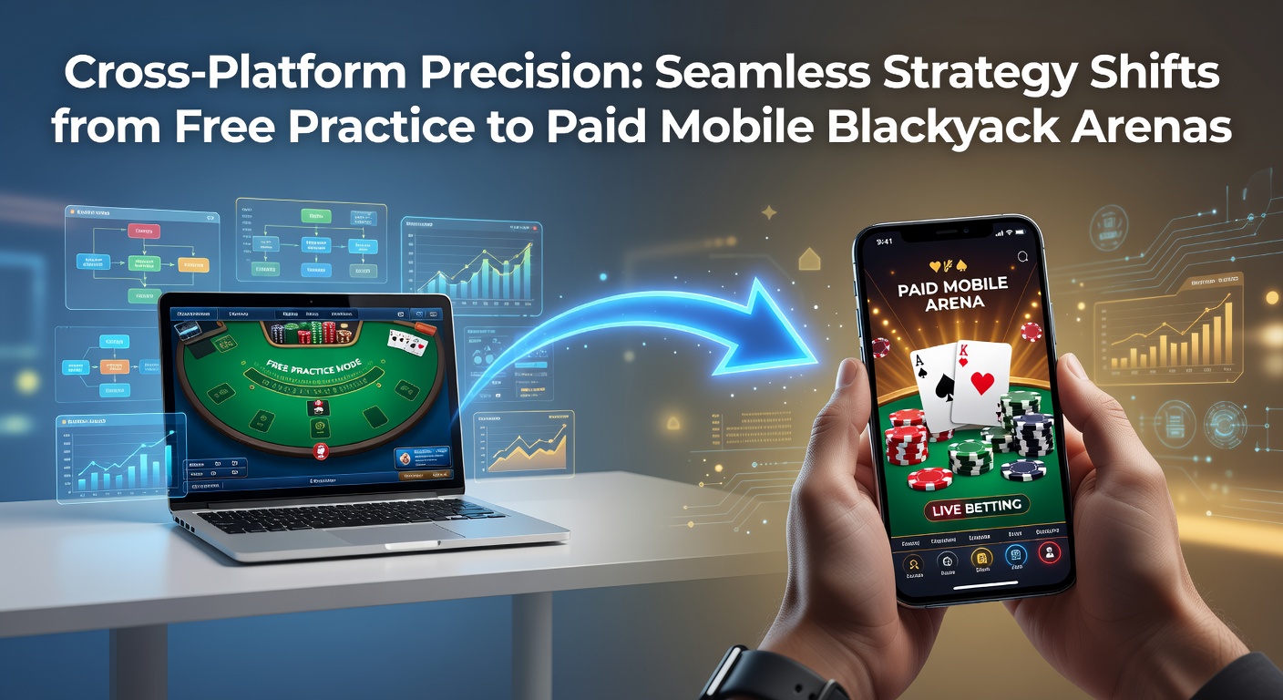 Speler schakelt moeiteloos over van gratis blackjack-oefenspel op desktop naar live mobiele inzetronde op smartphone