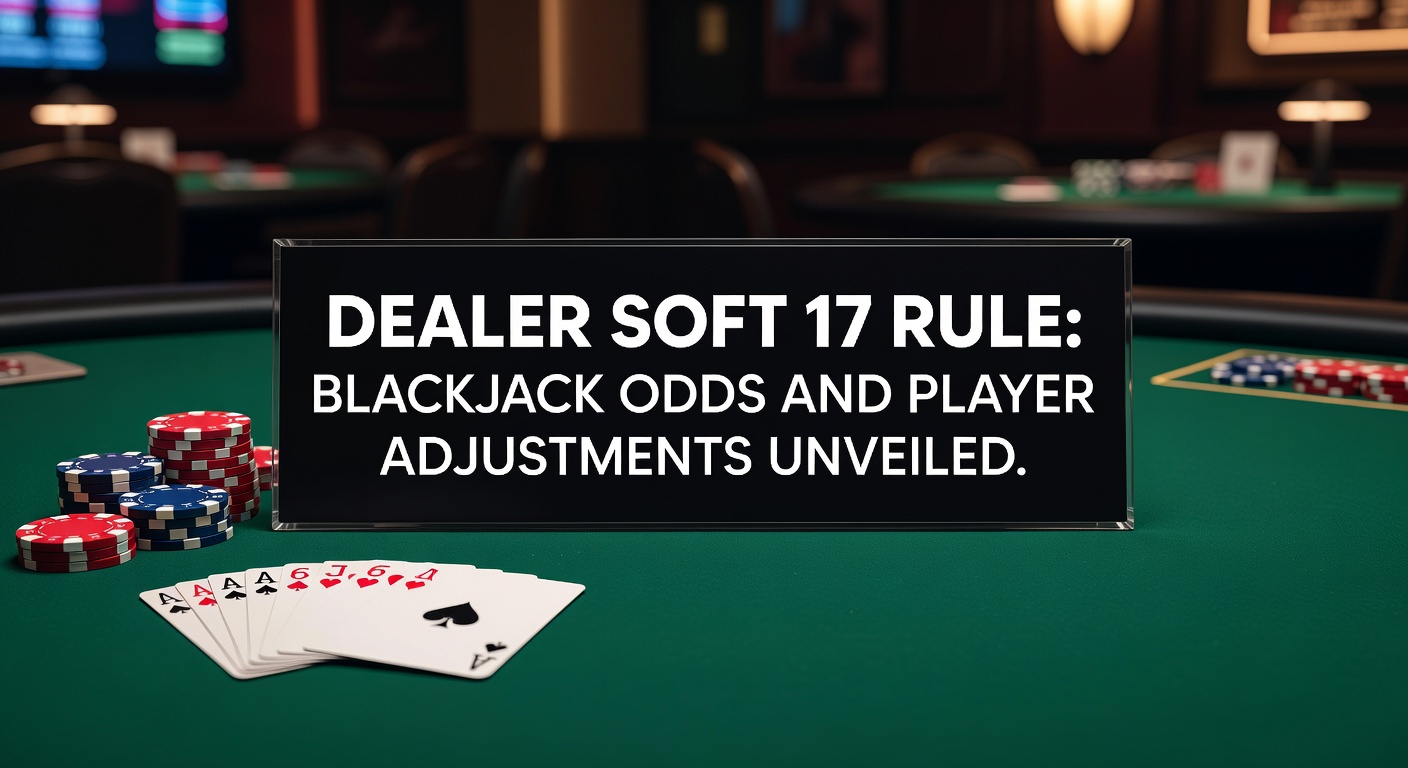 Een blackjacktafel met dealerkaarten, illustrerend de soft 17 situatie waar de dealer een aas en zes heeft