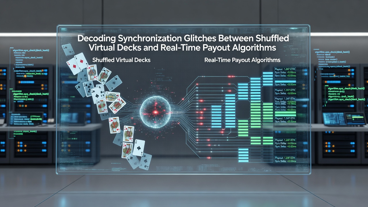 Diagram van synchronisatieprocessen tussen decks en algoritmes in casinonetwerken