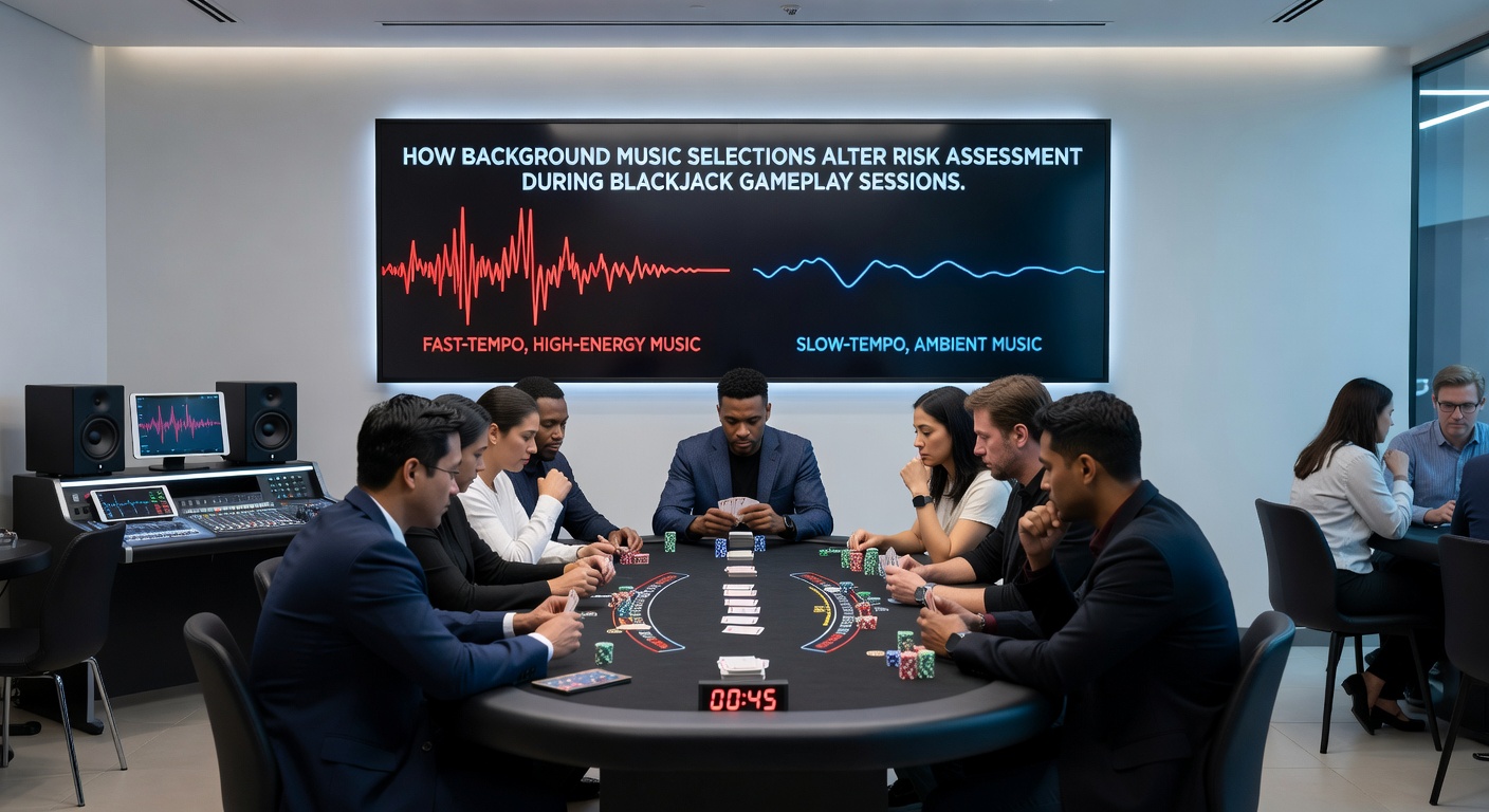 Blackjack tafel met spelers en subtiele achtergrondmuziek in een casino omgeving