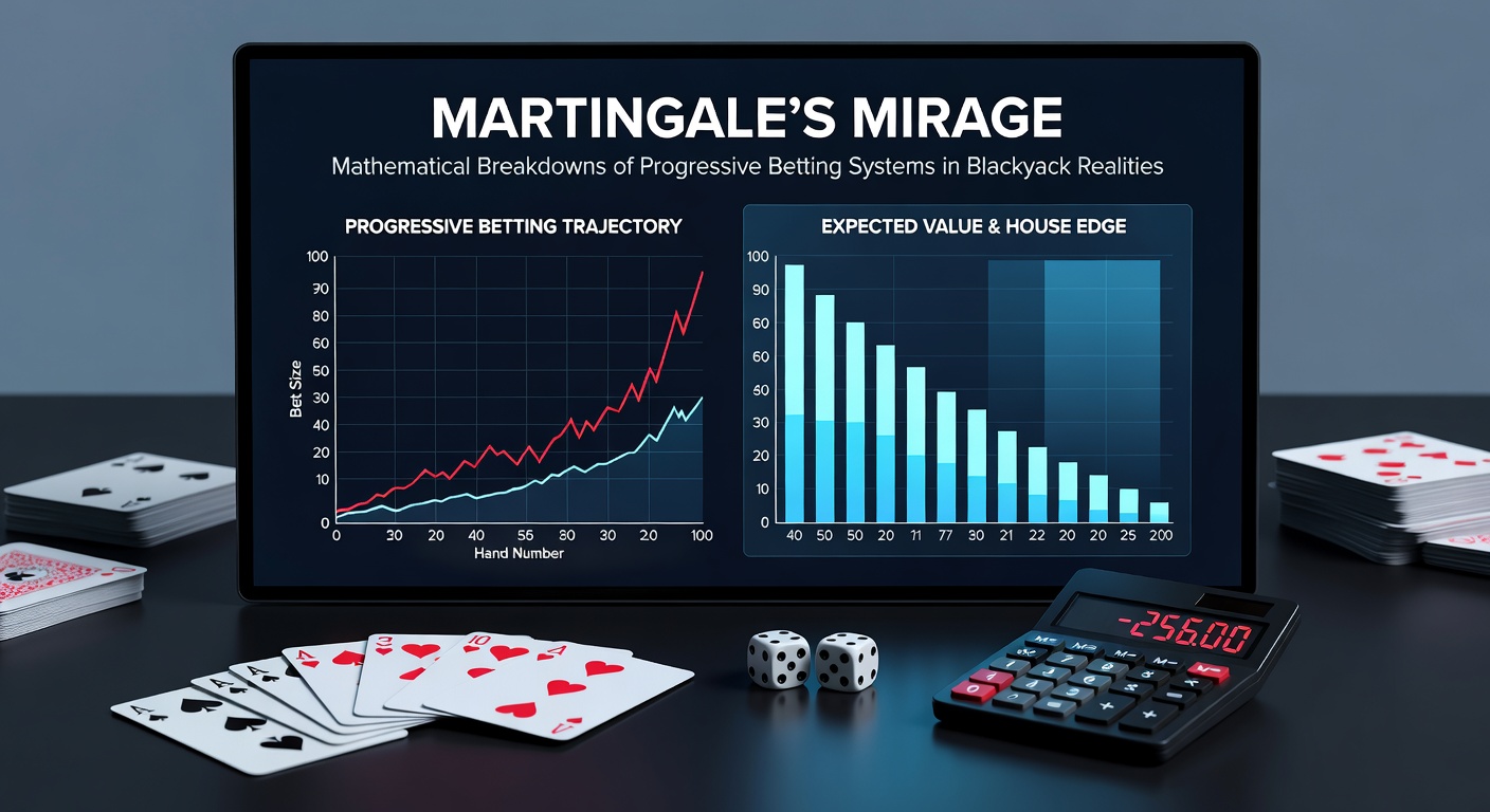 Grafiek die de exponentiële groei van Martingale-inzetten illustreert tegenover tafel limieten in blackjack