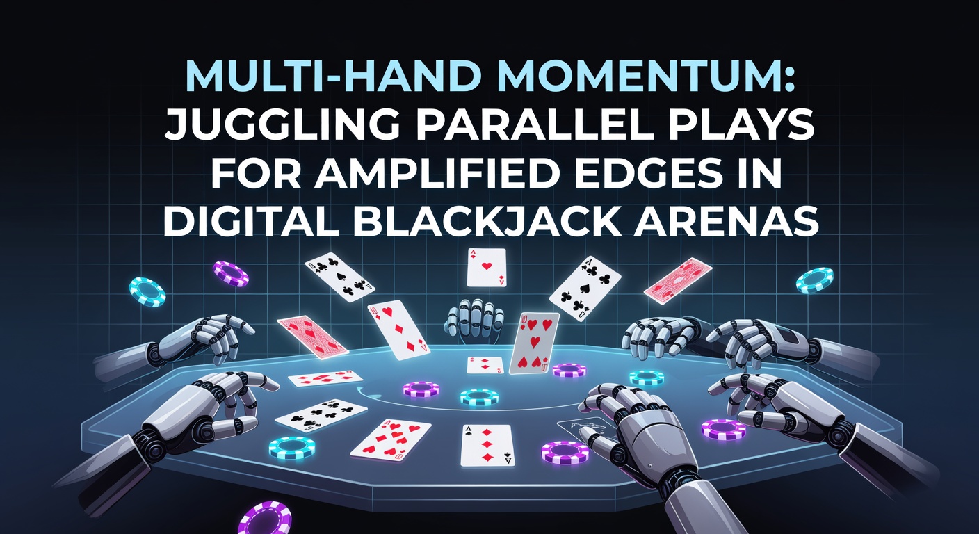 Dynamische weergave van meerdere blackjack-handen tegelijkertijd op een digitaal scherm, met kaarten die vliegen in een online casino-omgeving