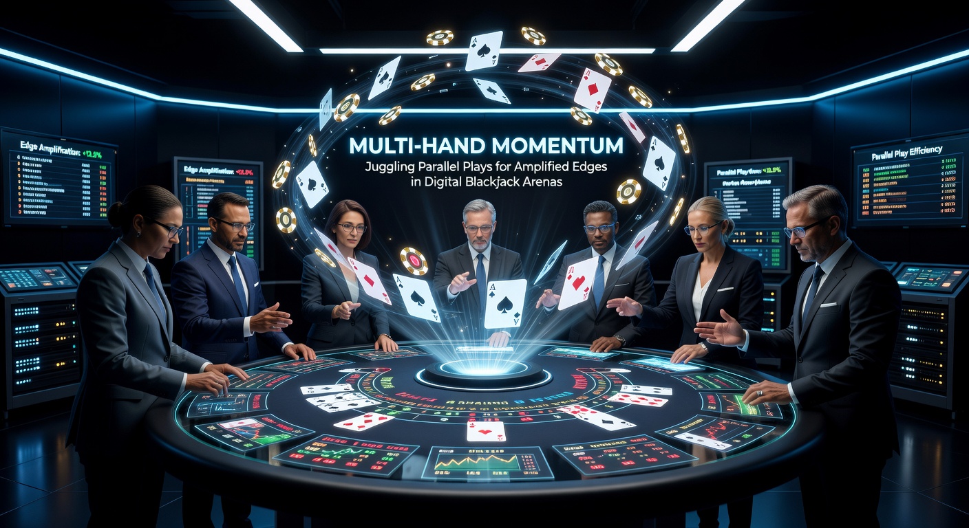 Grafiek met meerdere blackjack-handen in actie op een tablet, illustrerend momentumopbouw door gelijktijdige beslissingen en winpatronen