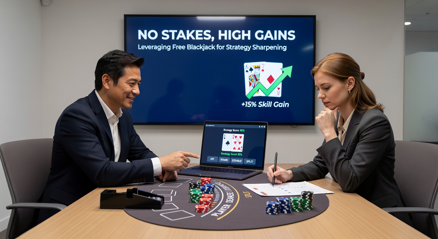 Virtuele blackjacktafel met strategy chart zichtbaar, speler analyseert een hand met azen en lage kaarten