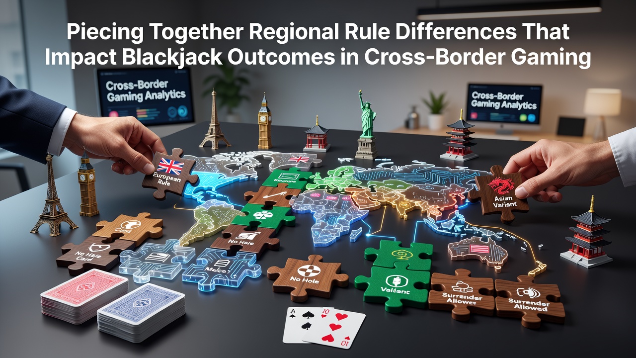 Overzicht van blackjack tafels met verschillende regionale regels in internationale casino's