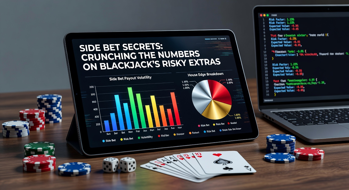 Grafiek met uitbetalingstabellen van populaire blackjack side bets, inclusief house edge percentages en RTP-waarden