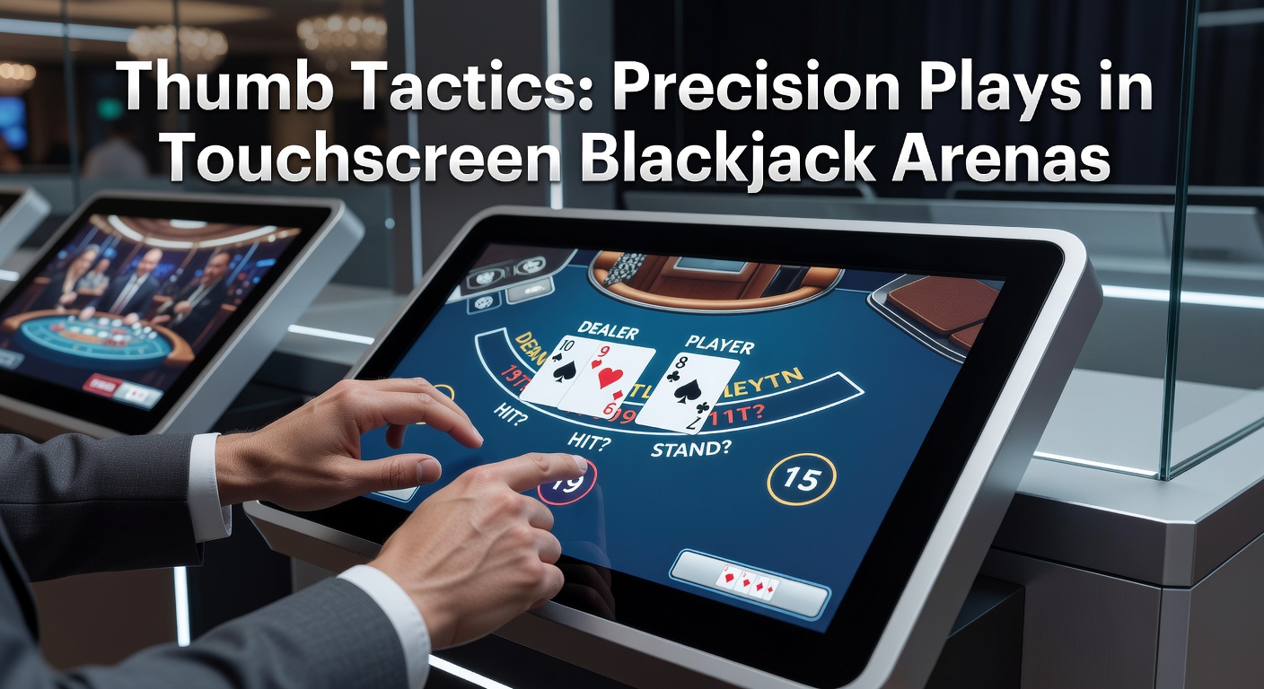 Speler met duimen op een mobiel scherm tijdens een spannende blackjackronde, focus op precisiebewegingen