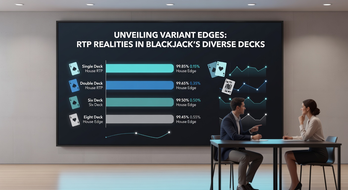 Tafel met blackjack decks in verschillende configuraties, van single tot acht-deck schoenen, met RTP-cijfers zichtbaar